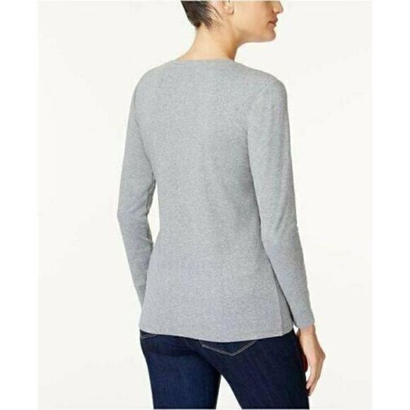 NEW Grey Scoop-Neck Fitted Long-Sleeve Top Small - Picture 2 of 3